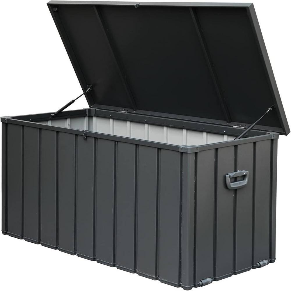 150 Gal. Gray Steel Outdoor Waterproof Storage Deck Box, Lockable Patio Sto