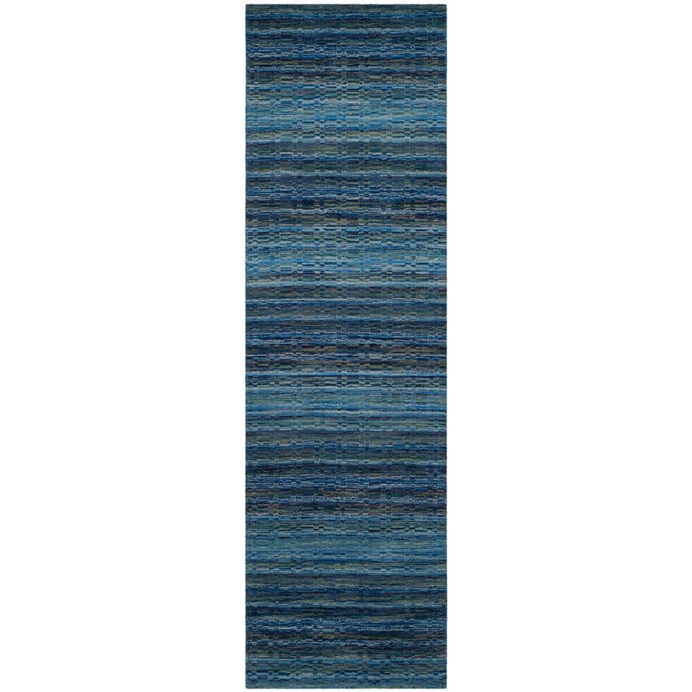 Handmade Blue Wool Runner Rug 2'3" x 10'