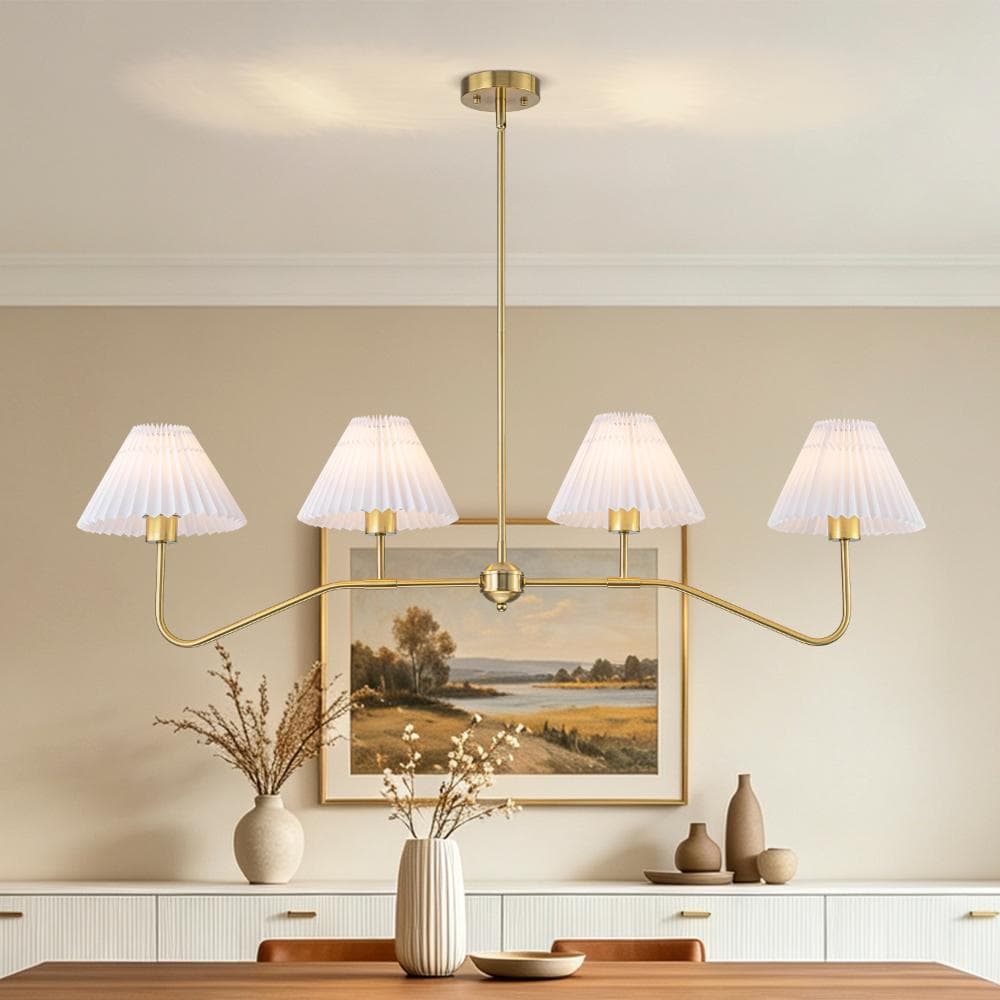 45.3 in. 4-Light Gold Linear Chandelier with Pleated White Fabric Shades, Modern Hanging Light for Living Dining Room price history on PriceWatchPro