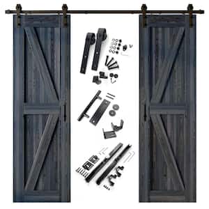 30 in. x 84 in. K-Frame Navy Double Pine Wood Interior Sliding Barn Door with Hardware Kit Non-Bypass