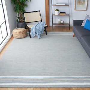 Metro Grey/Blue 8 ft. x 10 ft. Striped Solid Color Area Rug