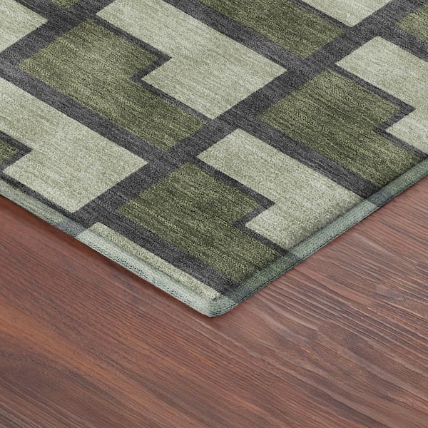 Mayfield Premium Machine Washable Abstract AMF2416 Olive 5 ft. x 7 ft. 6 in. Area Rug