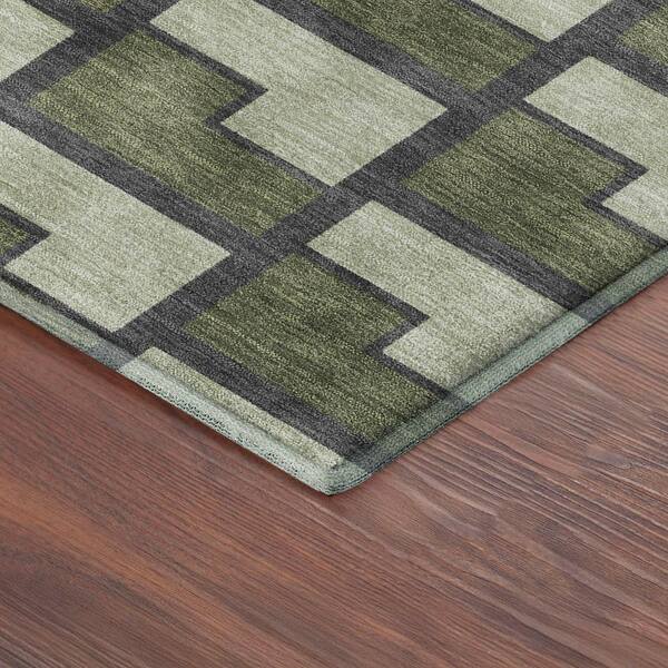 Mayfield Premium Machine Washable Abstract AMF2416 Olive 8 ft. x 10 ft. Area Rug