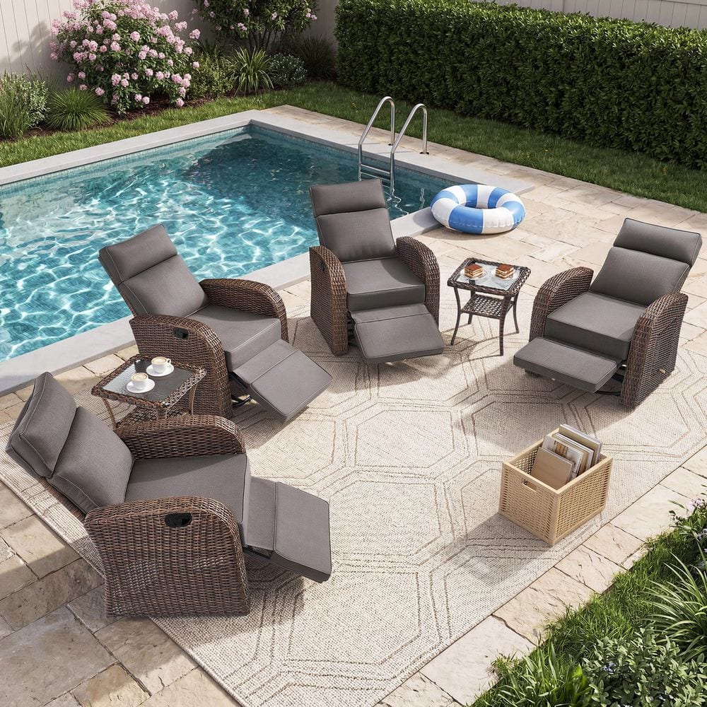 AMIKO 6-Piece Wicker Outdoor Swivel Recliner Chair with Adjustable Backrest, 360° Swivel Lounge Chair with Gray Cushions price history on PriceWatchPro