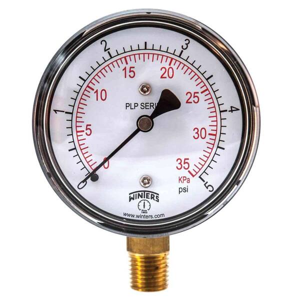 Winters Instruments PLP Series 2.5 in. Steel Case Pressure Gauge with Brass Internals and 1/4 in. NPT LM with Range of 0-5 psi/kPa