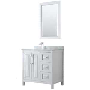 Daria 36 in. Single Bathroom Vanity in White with Marble Vanity Top in Carrara White and 24 in. Mirror