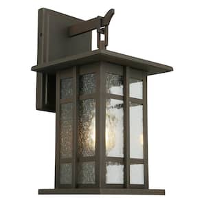 Arlington Creek 8.62 in. W x 15.75 in. H 1- Light Matte Bronze Outdoor Wall Lantern Sconce Clear Seedy Glass Panels