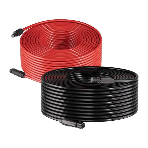 Solar Panel Wire Kit, 130 ft. 10 AWG (6 sq. mm) Extension Cable in Black and Red, Outdoor Solar Wire with Connectors