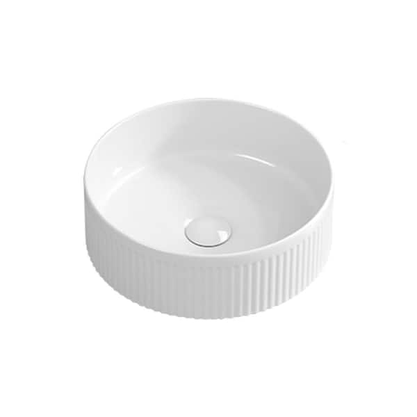 14-Inch Round Porcelain Vessel Sink: Modern Above-Counter Bathroom Basin for Vanity in white