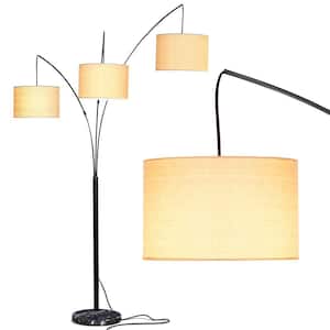 Trilage 84 in. Classic Black Mid-Century Modern 3-Light Adjustable LED Floor Lamp with 3 Beige Fabric Drum Shades