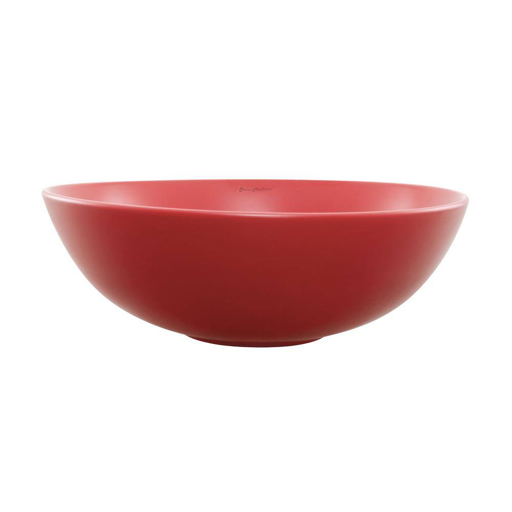 Matte Red Ceramic Above-Counter Vessel Sink, 15.3 in