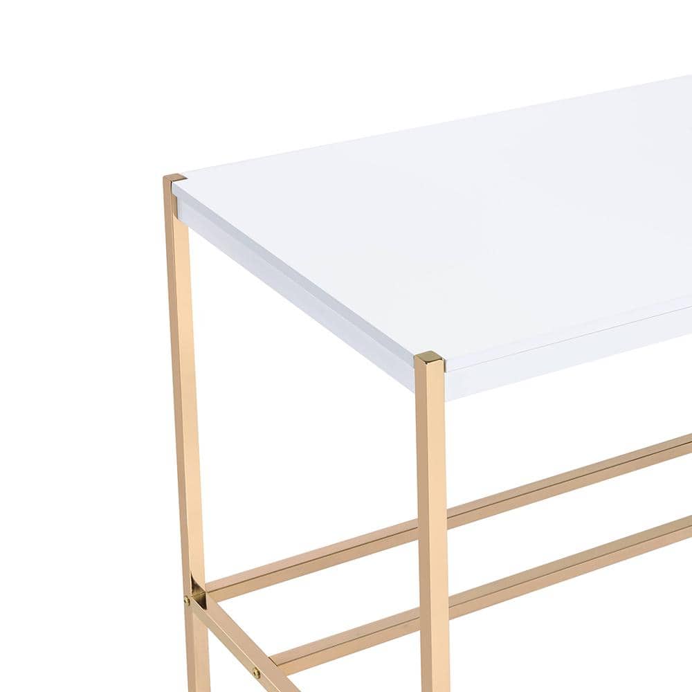 Elegance White & Gold Writing Desk with USB Port and Cable Management