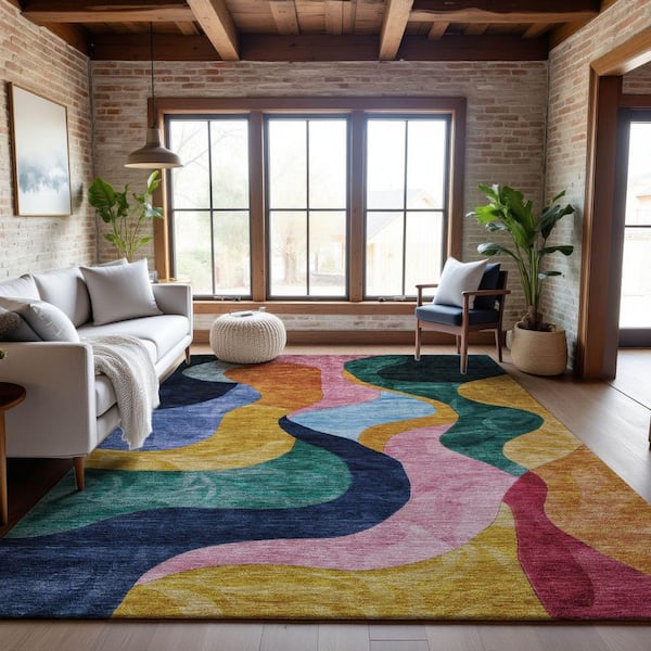 Mayfield Premium Machine Washable Abstract AMF1120 Green 8 ft. x 10 ft. Area Rug