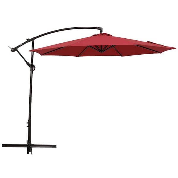 Kahomvis 10 ft. Powder-Coated Aluminum Cantilever Solar Tilt Outdoor Patio Umbrella in Red