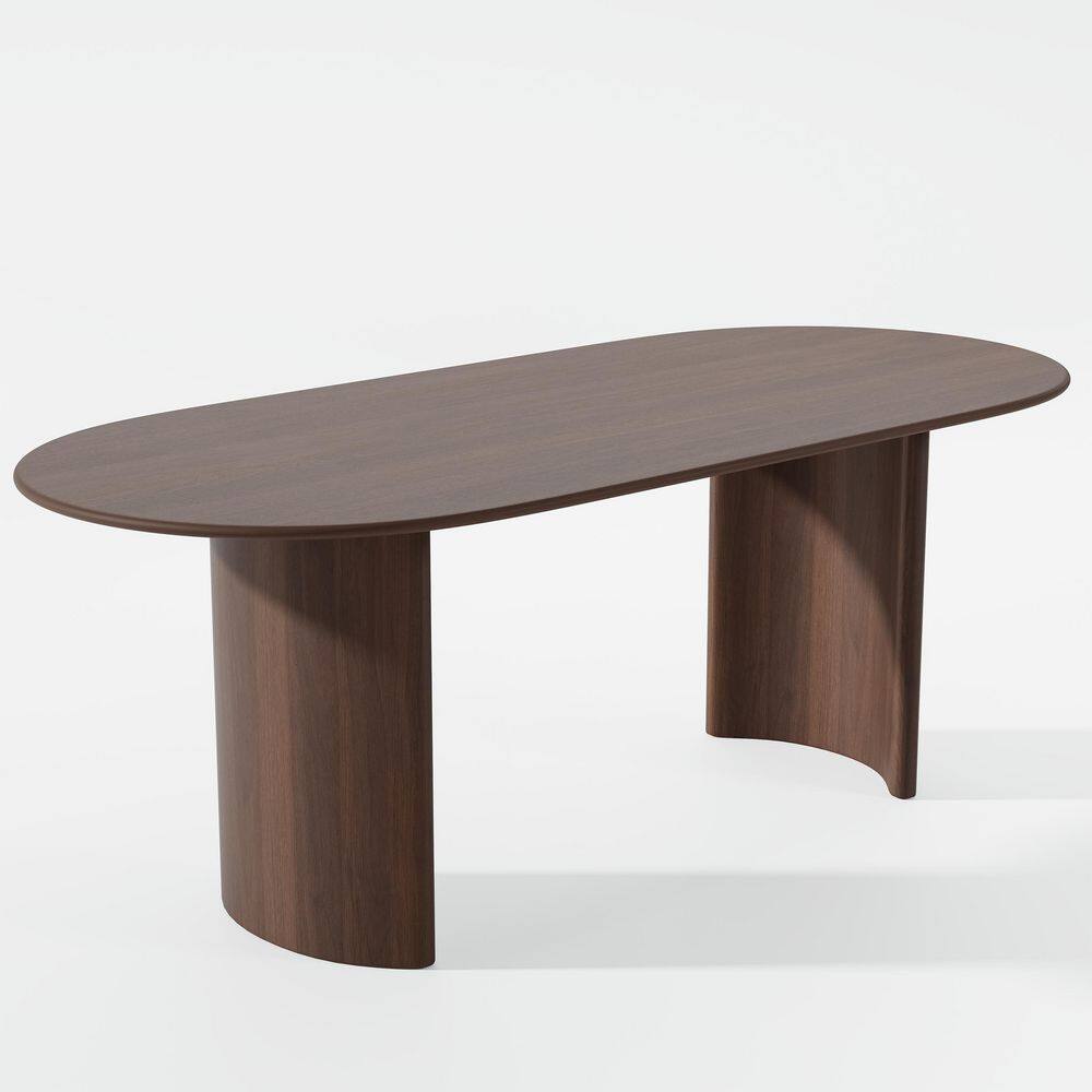5 Piece Modern Oval Walnut Wood Top 67 in. Double Pedestal Base Dining Table Set Seats 4 price history on PriceWatchPro
