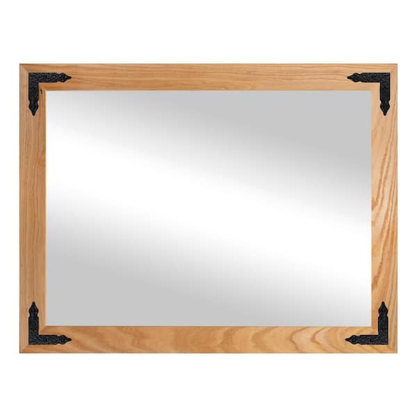 Rayne Mirrors (33 in. W x 38 in. H) Natural Hardwood Rectangle Mirror with Decorative Corner Bracket