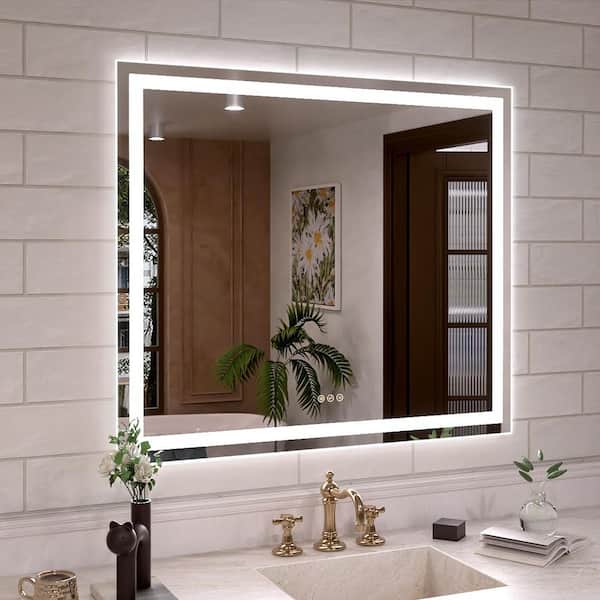 Orliva 42 in. W x 36 in. H Rectangular Frameless LED Wall Bathroom Vanity Mirror