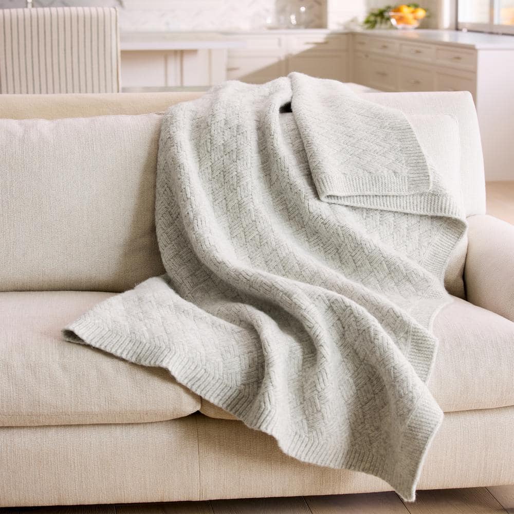 Gray Knitted Polyester Throw Blanket, 60 x 50 Inches