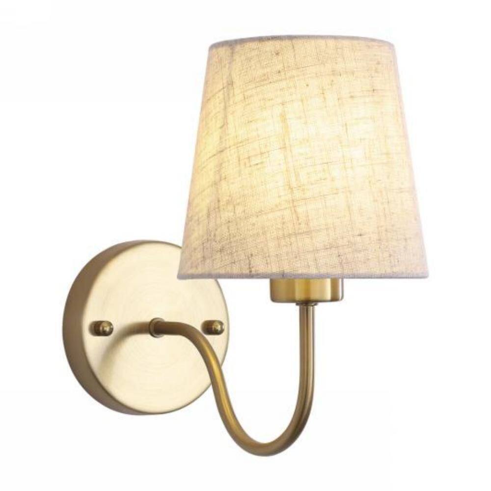Hels 10.78 in. 1-Light Brass Rustic Wall Sconce Light with Linen Beige Fabric Shade for Bathroom, Hallway, Staircase price history on PriceWatchPro