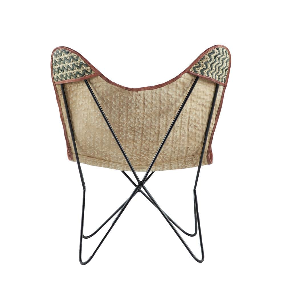 Zigzag Gray Leather Butterfly Accent Chair with Metal Frame