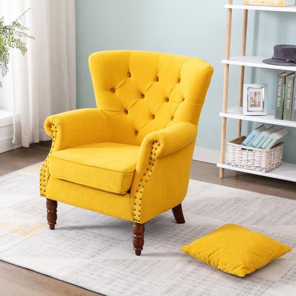 Kinwell Yellow Modern Upholstered Accent Armchair Button Tufted Nailhead Trim Wingback Chair Mla000702 Yellow The Home Depot Kinwell Yellow Modern Upholstered Accent Armchair Button Tufted Nailhead Trim Wingback Chair Mla000702 Yellow The Home Depot