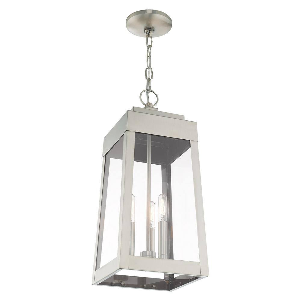 Oslo Brushed Nickel 3-Light Indoor/Outdoor Pendant with Clear Glass