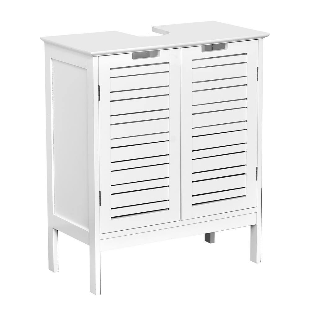 White MDF Under Sink Bathroom Cabinet with Louvered Doors