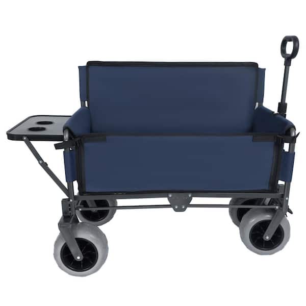 6.4 cu. ft. Folding Wagon with Bench Seat and Rear Tabletop with Wheels for Beach, Camping, Sports & Outdoor Adventures