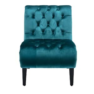 Teal Velvet Accent Chair, Tufted Button Living Room Sofa Chair, Ergonomic Chair, Polyester Upholstery, Wood Leg, Bedroom