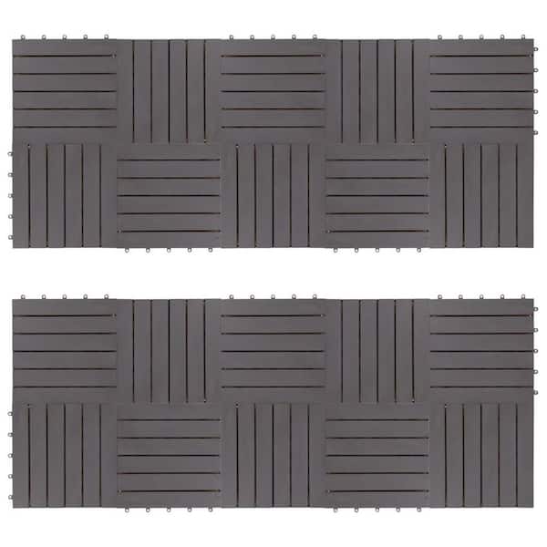 Cisvio 11.8 in. x 11.8 in. Solid Acacia Wood Decking Tiles Gray Wash (20-Piece)