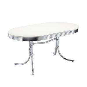 Retro Glossy White and Chrome Wood Top Oval Pedestal Dining Table Seats 6