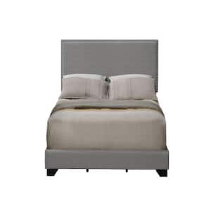 Gray Wood Frame Queen Platform Bed with Nailhead Accent