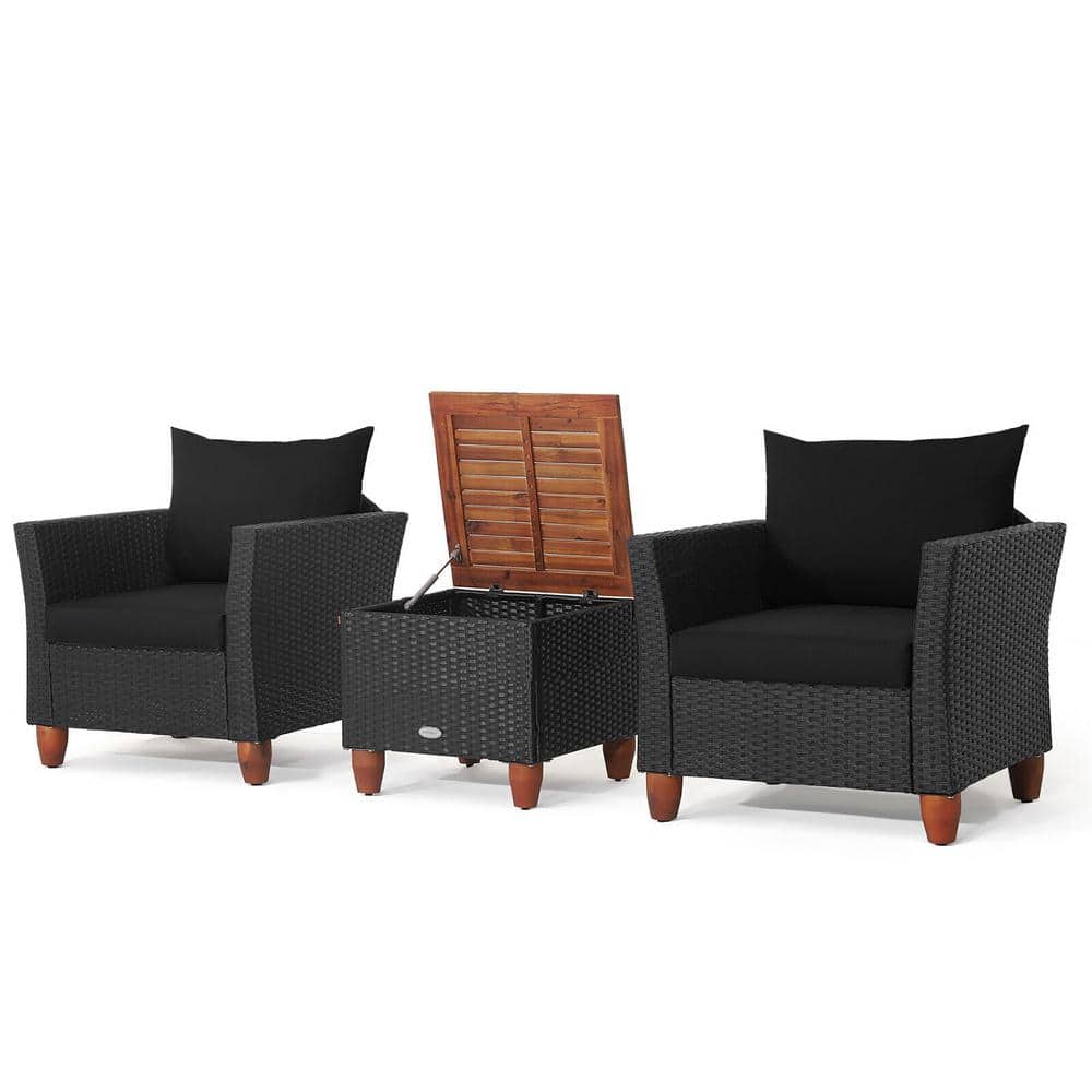 3-Piece Patio Rattan Conversation Set Outdoor Furniture Set with Black Cushions price history on PriceWatchPro