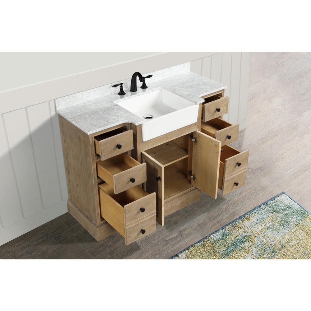 Kelly 48" Weathered Fir Solid Wood Bathroom Vanity with Marble Top