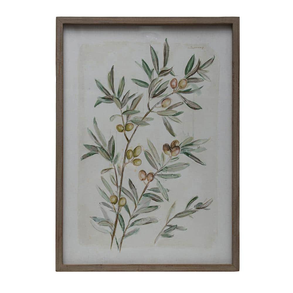 Set of 4 Green Botanical Prints in Brown Wood Frames