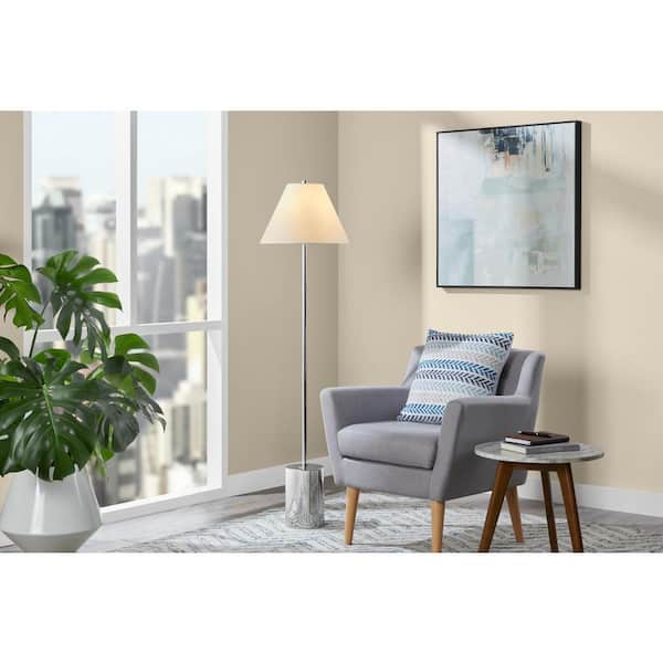 Pelham 58 in. Chrome Floor Lamp with White Fabric Shade