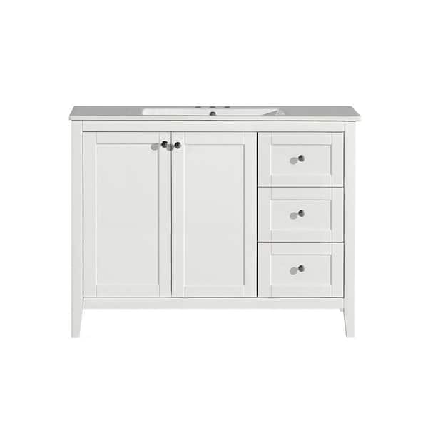 Swiss Madison Cannes 48 in. White Bathroom Vanity with White, 3-Hole Ceramic Sink Top