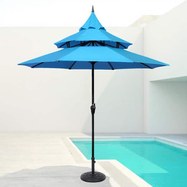 9ft.Pagoda Market Umbrella,3 Tier Patio Umbrella in Aqua