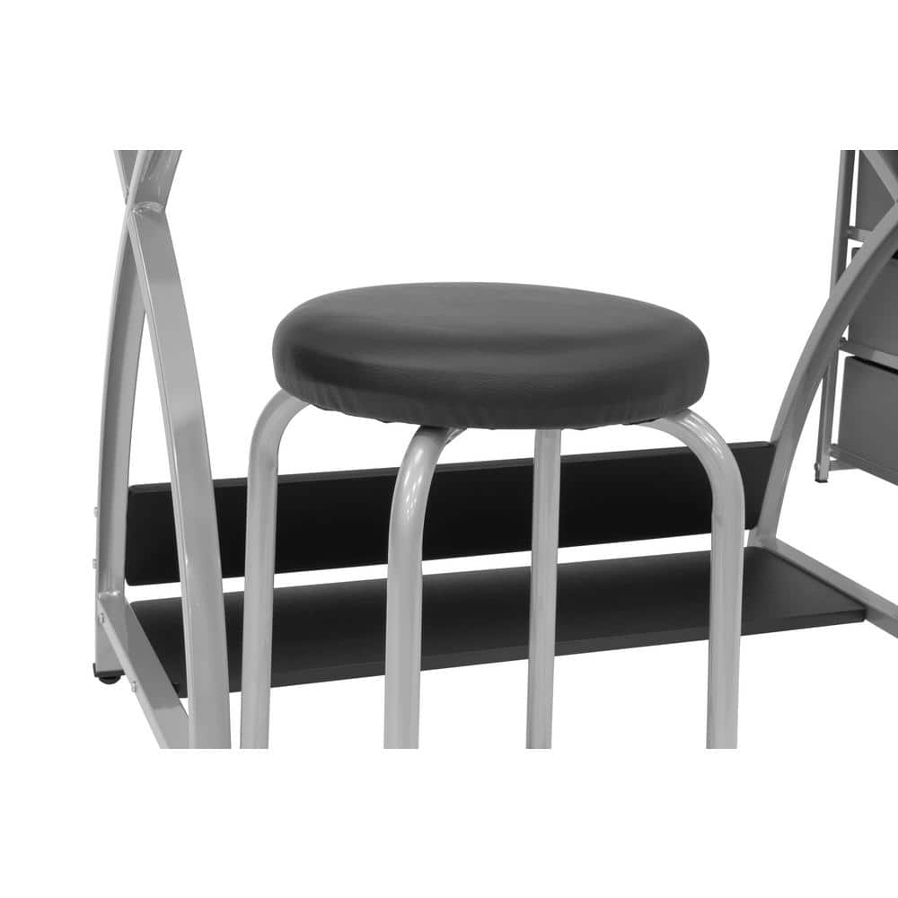 Comet Art & Craft Workstation with Storage and Padded Stool, Silver & Black