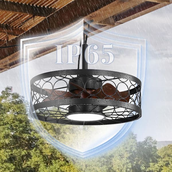 20 in. Outdoor Brown 3-Color LED 6-Speed Waterproof Downrod Mount Ceiling Fan with Lights and Remote for Porches, Patios