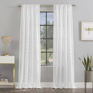 Verge Geometric 52 in. W x 84 in. L Clipped Jacquard Light Filtering Rod Pocket Curtain Panel in White