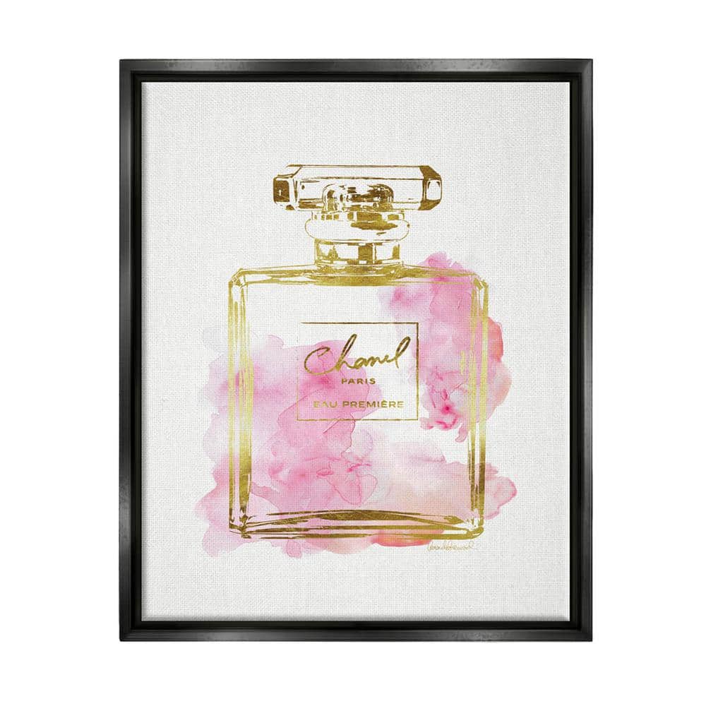 Stupell Industries Glam Perfume Bottle V2 Flower Silver Pink Peony Jet Black Framed Floating Canvas Wall Art, 16x20, by Amanda Greenwood, Size: 16 x
