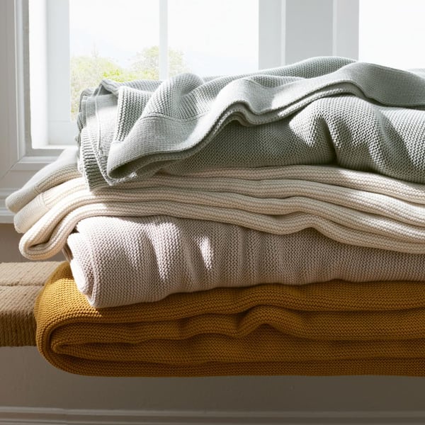 Classic All Season Breathable Cotton Knit Ivory Cotton Full Queen Blanket