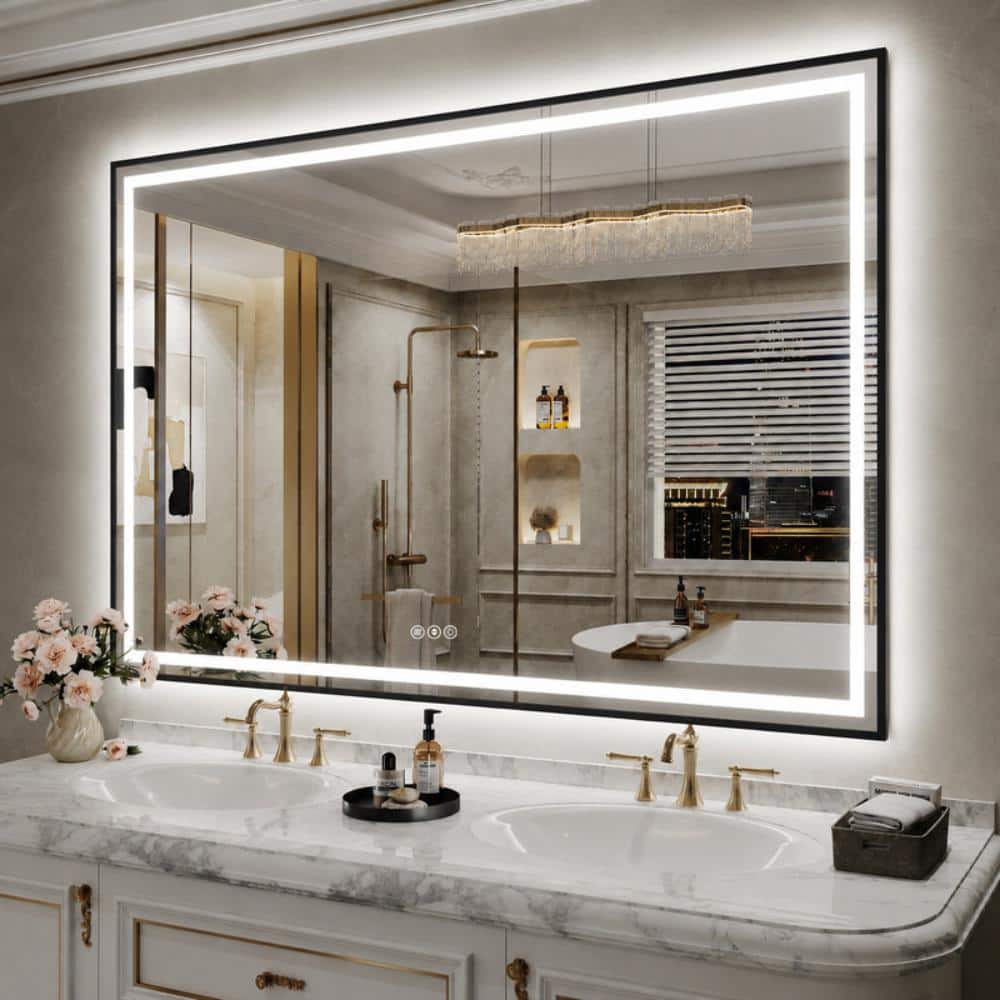 60 in.W x 40.in H Rectangular Framed Backlit&Front Light LED Lighted Bathroom Vanity Mirror in Black with Anti-Fog price history on PriceWatchPro