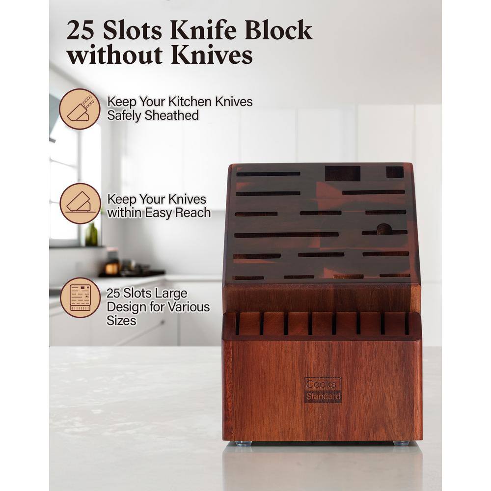 25-Slot Brown Acacia Wood Knife Storage Block