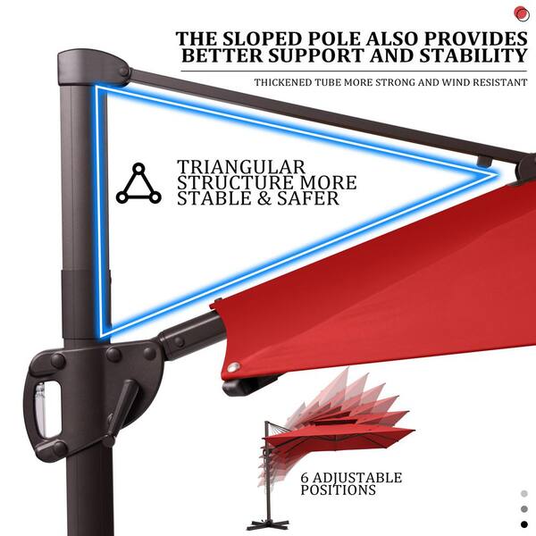 Double Top 11.5 ft. x 11.5 ft. Square Aluminum Heavy-Duty 360° Rotation Cantilever Patio Umbrella in Red