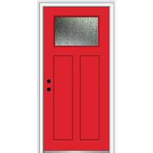 36 in. x 80 in. Right-Hand Inswing Rain Glass Red Saffron Fiberglass Prehung Front Door on 6-9/16 in. Frame