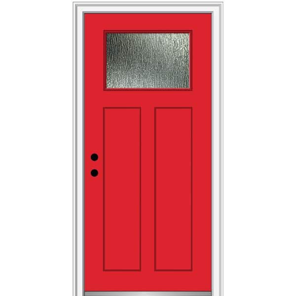 MMI DOOR 36 in. x 80 in. Right-Hand Inswing Rain Glass Red Saffron Fiberglass Prehung Front Door on 6-9/16 in. Frame