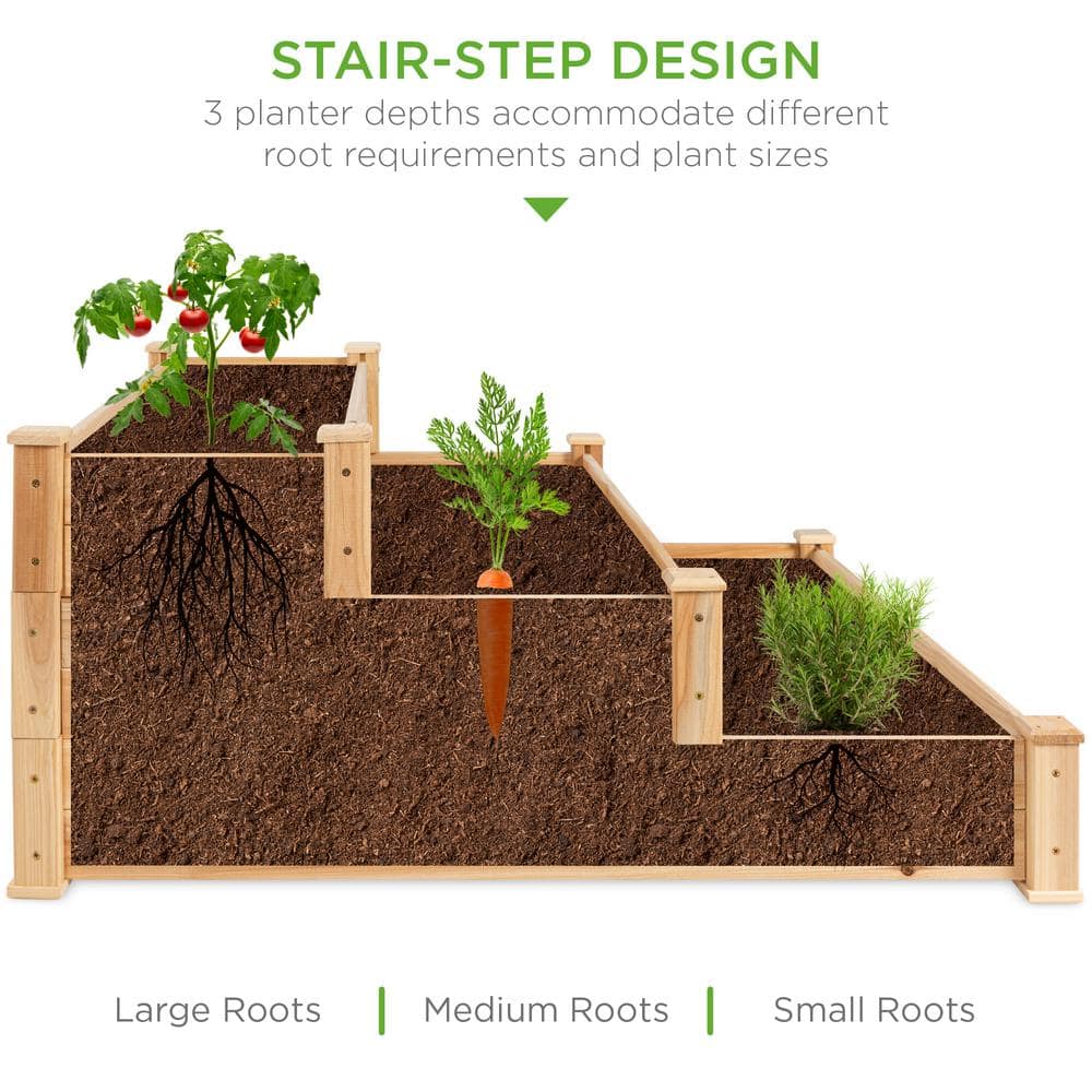 Natural Fir Wood 3-Tier Raised Garden Bed Planter for Outdoor Gardening