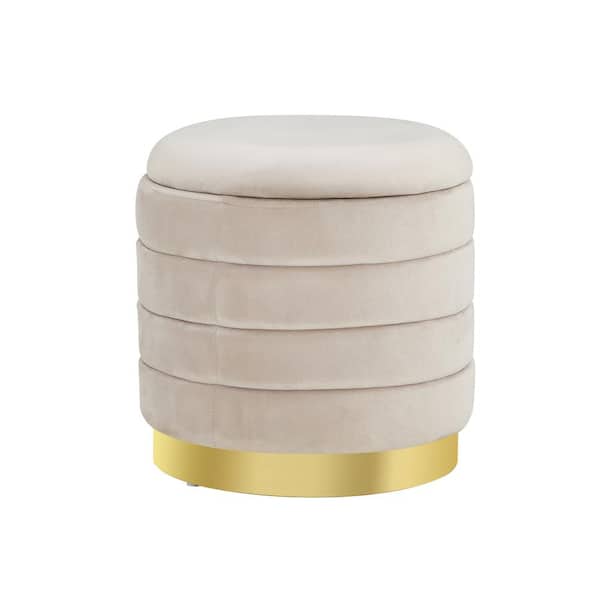 17 in. Modern Brown Velvet Fabric Round Upholstered Ottoman with 